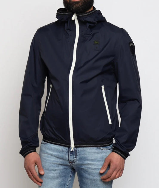 Blauer giubbotto uomo liscio logo sul braccio