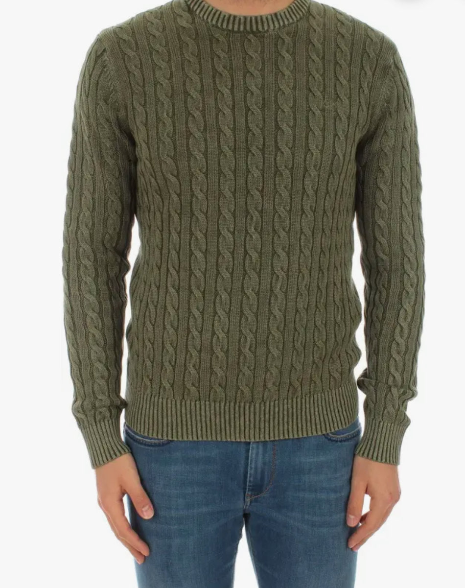 SUN68 Maglia Uomo K33118 ROUND CABLE VINTAGE P-EM in cotone 19 MILITARE